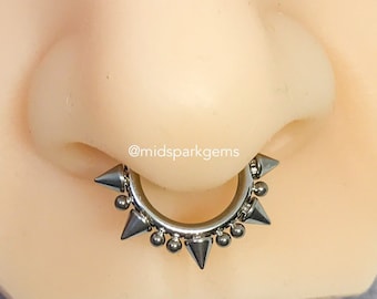 14G Spike Beaded Hinged Segment Ring Titanium Clicker ASTM F136 - Choose Your Color - Septum Ring Hoop Earring in 8mm, 10mm, or 12mm