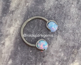 Light Blue Opal (16g) Horseshoe Astm F136 Titanium, Choose Your Anodized Color, Lab Water Opal Ball Circular Septum Barbell