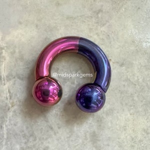 Half FUCHSIA / DARK PURPLE (6G, 7G, 8G, 10G, or 12G) Anodized Astm F136 Titanium Bigger Gauge Horseshoe Circular Barbell Septum Ring