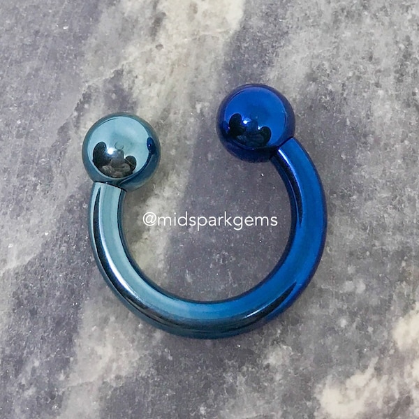 ARCTIC BLUE (4G, 6G, 7G, 8G, 10G, 12G) - Bigger Gauge Horseshoe Circular Barbell Internally Threaded ASTM F136 Titanium Ear Weights, Septum