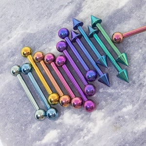 Nipple Barbell (16g) Internally Threaded ASTM F136 Anodized Titanium - Choose Your Size and Color - Spikes or Ball Ends
