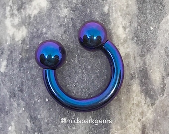 TEAL PURPLE (4G, 5G, 6G, 7G, 8G, 10G, 12G) Anodized ASTM F136 Titanium Internally Threaded Big Gauge Horseshoe Circular Barbell Septum Ring