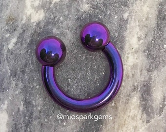BLURPLE (3G, 4G, 5G, 6G, 7G, 8G, 10G, 12G) Anodized ASTM F136 Titanium Internally Threaded Bigger Gauge Horseshoe Circular Barbell Septum