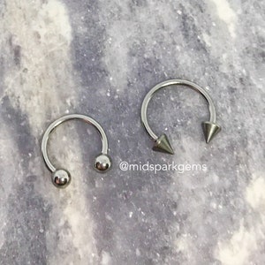 18g Horseshoe Circular Barbell - Internally Threaded Titanium ASTM F136 - Choose Ball or Spikes - 6mm through 12mm - Over 20 Anodized Colors