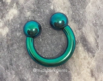 EMERALD GREEN (4G, 5G, 6G, 7G, 8G, 10G, 12G) Anodized ASTM F136 Titanium Internally Threaded Bigger Horseshoe Circular Barbell Septum Ring