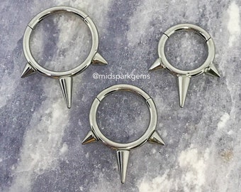 18G, 16G, 14G, 12G, 10G, 8G, 7G, 6G Titanium Triple Spike Hinged Segment Ring Clicker, ASTM F136, Choose Your Anodized Color - Spike Septum