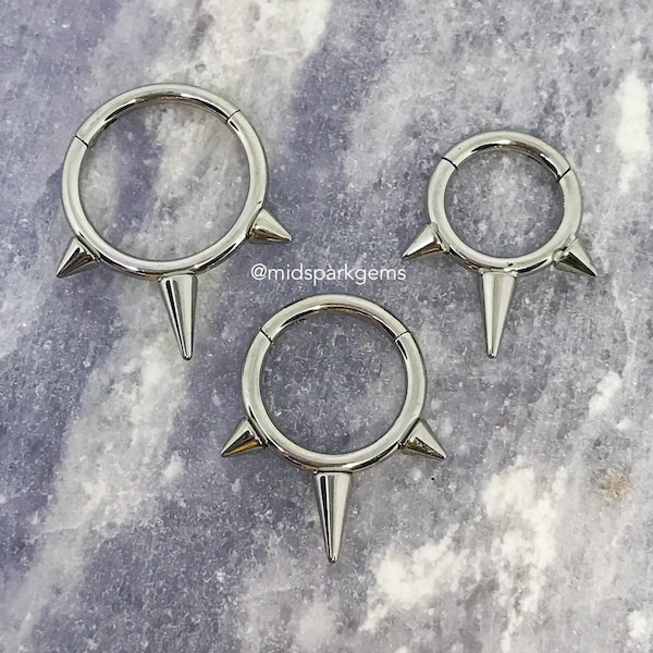18G, 16G, 14G, 12G, 10G, 8G, 7G, 6G Titanium Triple Spike Hinged Segment Ring Clicker, ASTM F136, Choose Your Anodized Color - Spike Septum