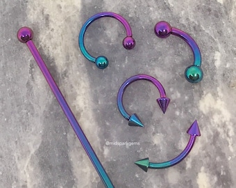 PEACOCK Internally Threaded ASTM F136 Titanium Barbell Curved Industrial Circular Horseshoe: Fuchsia Purple Blue Teal Green Gradient 14G 16G