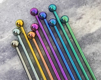 14G Internally Threaded ASTM F136 Titanium Industrial Barbell - Lengths from 24mm to 50mm, Choose Your Anodized Color - Ball or Spike Ends