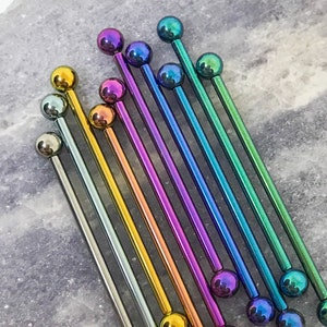 14G Internally Threaded ASTM F136 Titanium Industrial Barbell - Lengths from 24mm to 50mm, Choose Your Anodized Color - Ball or Spike Ends