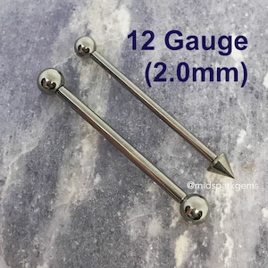 12G Titanium Industrial Barbell - Internally Threaded ASTM F136 - 24mm to 38mm, Choose Your Anodized Color - Ball or Spike Ends
