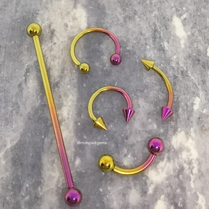 ORO FUCSIA Rosca interna ASTM F136 Barra de titanio Curva Herradura circular industrial 14G 16G - Puente de cejas Septum Rook Daith