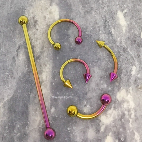 FUCHSIA GOLD Internally Threaded ASTM F136 Titanium Barbell Curved Industrial Circular Horseshoe 14G 16G - Septum Rook Daith Eyebrow Bridge