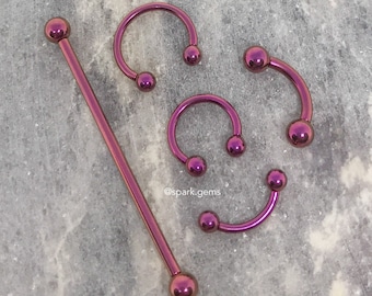 FUCHSIA PINK Internally Threaded ASTM F136 Titanium Barbell Curved Industrial Circular Horseshoe 14G 16G for Septum Rook Daith Eyebrow