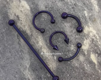 DARK PURPLE Internally Threaded ASTM F136 Titanium Barbell Curved Industrial Circular Horseshoe 14G 16G for Septum Rook Daith Eyebrow