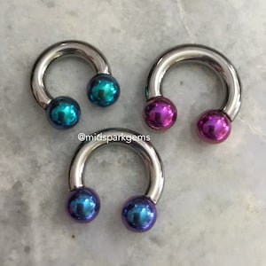 COLORED BALL Titanium Horseshoe Circular Barbell - Internally Threaded ASTM F136 - 4G 5G 6G 7G 8G 10G 12G Septum Ring