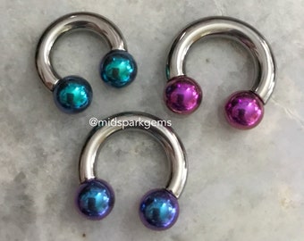 COLORED BALL Titanium Horseshoe Circular Barbell - Internally Threaded ASTM F136 - 4G 5G 6G 7G 8G 10G 12G Septum Ring