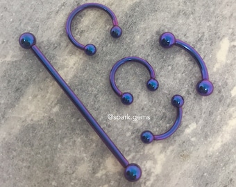 BLURPLE Internally Threaded ASTM F136 Titanium Barbell Curved Industrial Circular Horseshoe 14G 16G - Septum Ring Rook Daith Eyebrow Bridge