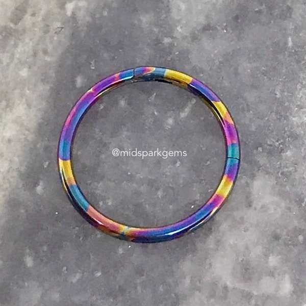 RAINBOW OIL SLICK - Hinged Segment Ring Clicker - Astm F136 Titanium Anodized - Choose Your Size 16g 18g - Septum Ring or Conch Hoop Earring