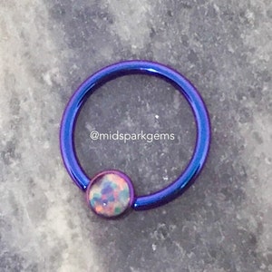 Blurple 16G 3/8” (10mm or 8mm) with 4mm Bead ASTM F136 Anodized Titanium - Synthetic Lavender Purple Opal OP38 Captive Bead Ring CBR