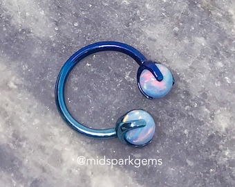ARCTIC BLUE (16g) Light Blue Opal Ball Horseshoe Astm F136 Anodized Titanium - Lab Blue Opal - Circular Septum Barbell