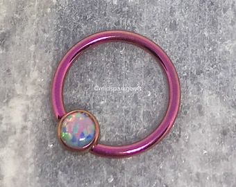 Fuchsia Pink 16G 10mm or 8mm with 4mm Bead - ASTM F136 Anodized Titanium - Synthetic Lavender Opal Captive Bead Ring CBR Septum Helix