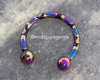 MIDNIGHT OIL SLICK Internally Threaded Horseshoe Circular Barbell - Astm F136 Titanium - Choose 14g or 16g, Spike or Ball Ends - Septum Ring