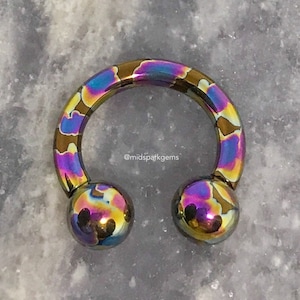 BRONZE OIL SLICK (7G, 8G, 10G, or 12G) - Bigger Gauge Horseshoe Circular Barbell - Astm F136 Titanium - Internally Threaded Anodized Rainbow