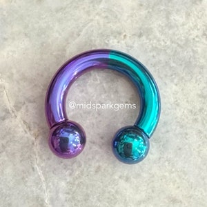 HALF BLURPLE / TEAL (4G, 5G, 6G, 7G, 8G, 10G, or 12G) Anodized Astm F136 Titanium Bigger Gauge Horseshoe Circular Barbell Septum Ring