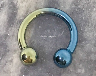 BLUE-GOLD Gradient (3G, 5G, 6G, 7G, 8G, 10G, 12G) Bigger Gauge Horseshoe Circular Barbell Internally Threaded ASTM F136 Titanium Septum Ring