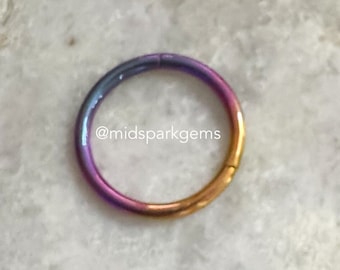 May include: A rainbow colored seamless ring made of titanium. The ring is a popular choice for body piercings.