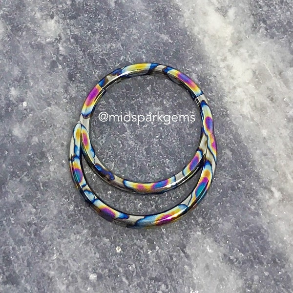 NAKED OIL SLICK - 12g, 14g or 16g Double Hoop / Double Stack Hinged Segment Ring - Astm F136 Rainbow Anodized Titanium Clicker - Septum Ring