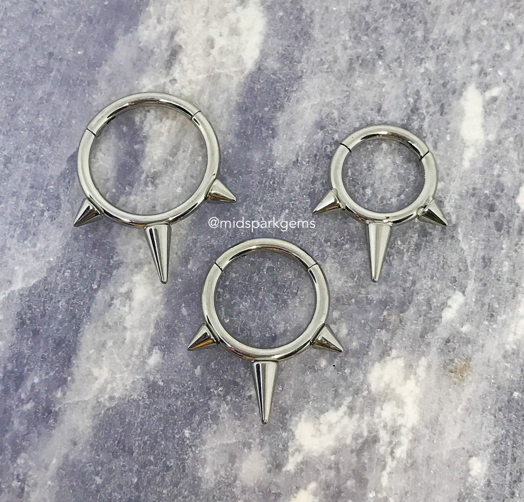 18G, 16G, 14G, 12G, 10G, 8G, 7G, 6G Titanium Triple Spike Hinged Segment Ring Clicker, ASTM F136, Choose Your Anodized Color - Spike Septum
