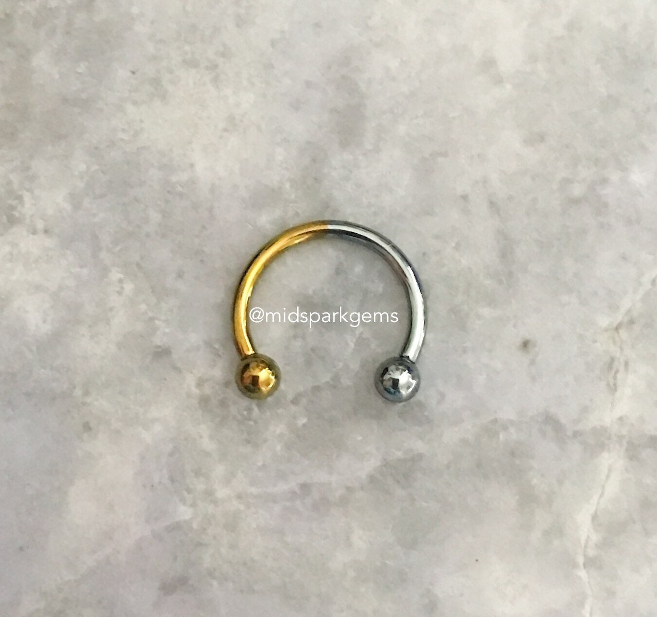 HALF GOLD / SILVER - Anodized Titanium, Internally Threaded Astm F136, Single Circular Horseshoe Barbell Septum Ring, 16g or 14g
