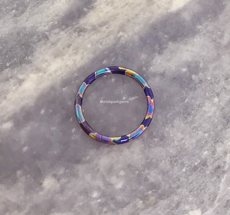 MIDNIGHT OIL SLICK - Hinged Segment Ring Clicker - Astm F136 Titanium Rainbow Anodized - Choose 12g 14g 16g or 18g, Septum Ring Hoop Earring 