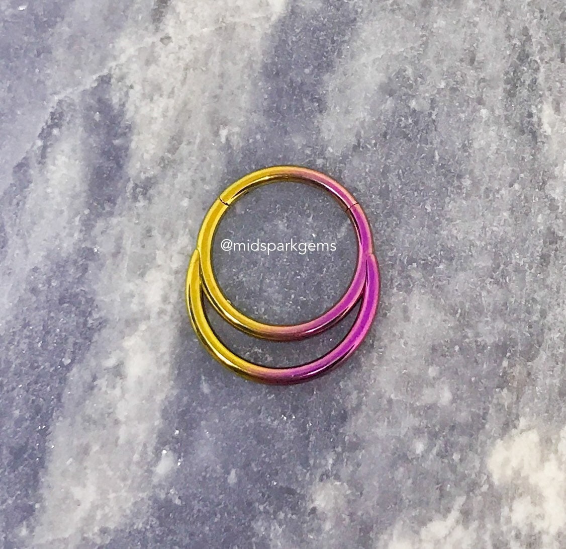 FUCHSIA-GOLD Gradient - 12g, 14g or 16g Double Stack / Double Hoop Hinged Segment Ring - Anodized ASTM F136 Titanium Clicker Septum Ring