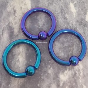Choose From 20 Colors (18g, 16g, 14g) - Captive Bead Ring CBR - ASTM F136 Titanium - Hoop Earring for Helix, Nipple, Septum Ring, Cartilage