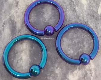 Choose From 20 Colors (18g, 16g, 14g) - Captive Bead Ring CBR - ASTM F136 Titanium - Hoop Earring for Helix, Nipple, Septum Ring, Cartilage