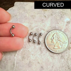 thumbnail image 2 of 16g Curved Barbell, Tragus, Rook, Cartlage, Eyebrow, Septum, 6mm, 8mm 2 of 12