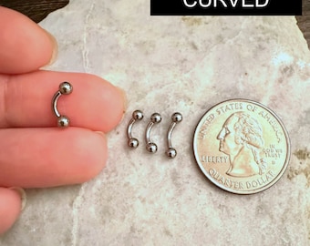 Extra Small Very Tiny Short Titanium Curved Barbell - Internally Threaded ASTM F136 - 16g or 14g, Balls or Spikes - Over 20 Anodized Colors