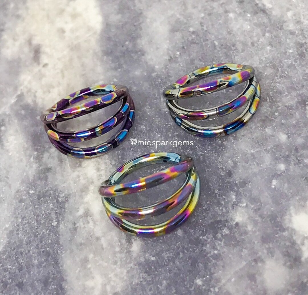 OIL SLICK - Triple Stack Fan Hinged Segment Ring Clicker - Rainbow ...