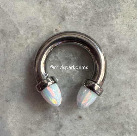 8G Titanium Horseshoe Circular Barbell, Lab White Opal, Internally Threaded ASTM F136 Titanium - Septum Ring