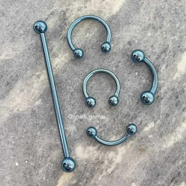 ICE BLUE Internally Threaded ASTM F136 Titanium Barbell Curved Industrial Circular Horseshoe 14G 16G - Septum Daith Eyebrow Orbital Conch