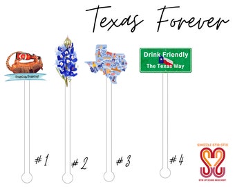 Texas Forever - 4 piece Assorted Set - Cocktail Stirrer - Drink Stir Sticks - Swizzle Sticks