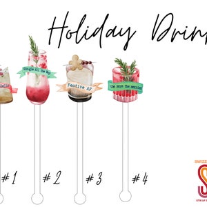 Holiday Drinks - 4 piece Assorted Set - Cocktail Stirrer - Drink Stir Sticks - Swizzle Sticks - Christmas Winter Holiday