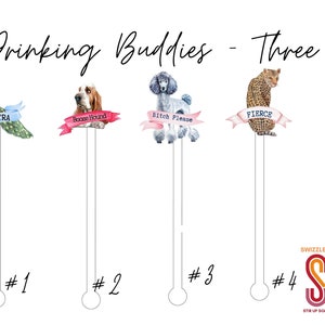 Drinking Buddies - 4 piece Assorted Set - Cocktail Stirrer - Drink Stir Sticks - Swizzle Sticks