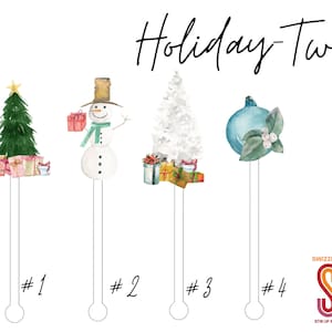 Traditional Holiday Blue -  4 piece Assorted Set - Cocktail Stirrer - Drink Stir Sticks - Swizzle Sticks - Christmas Holiday Winter