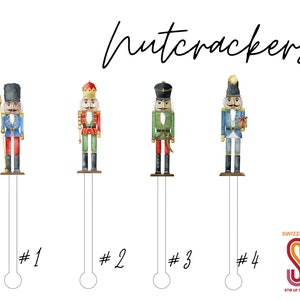 Nutcracker Holiday Stir Sticks - 4 piece Assorted Set - Cocktail Stirrer - Drink Stir Sticks - Swizzle Sticks - Christmas Winter Holiday