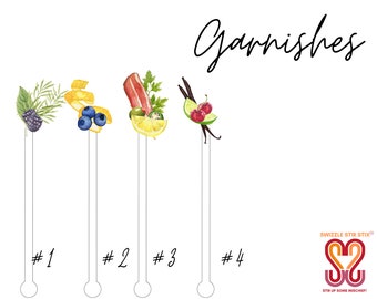 Garnishes - 4 piece Assorted Set - Cocktail Stirrer - Drink Stir Sticks - Swizzle Sticks