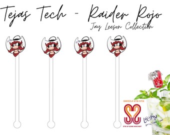 Tejas Tech Raider Rojo - 4 piece Assorted Set - Cocktail Stirrer - Drink Stir Sticks - Swizzle Sticks